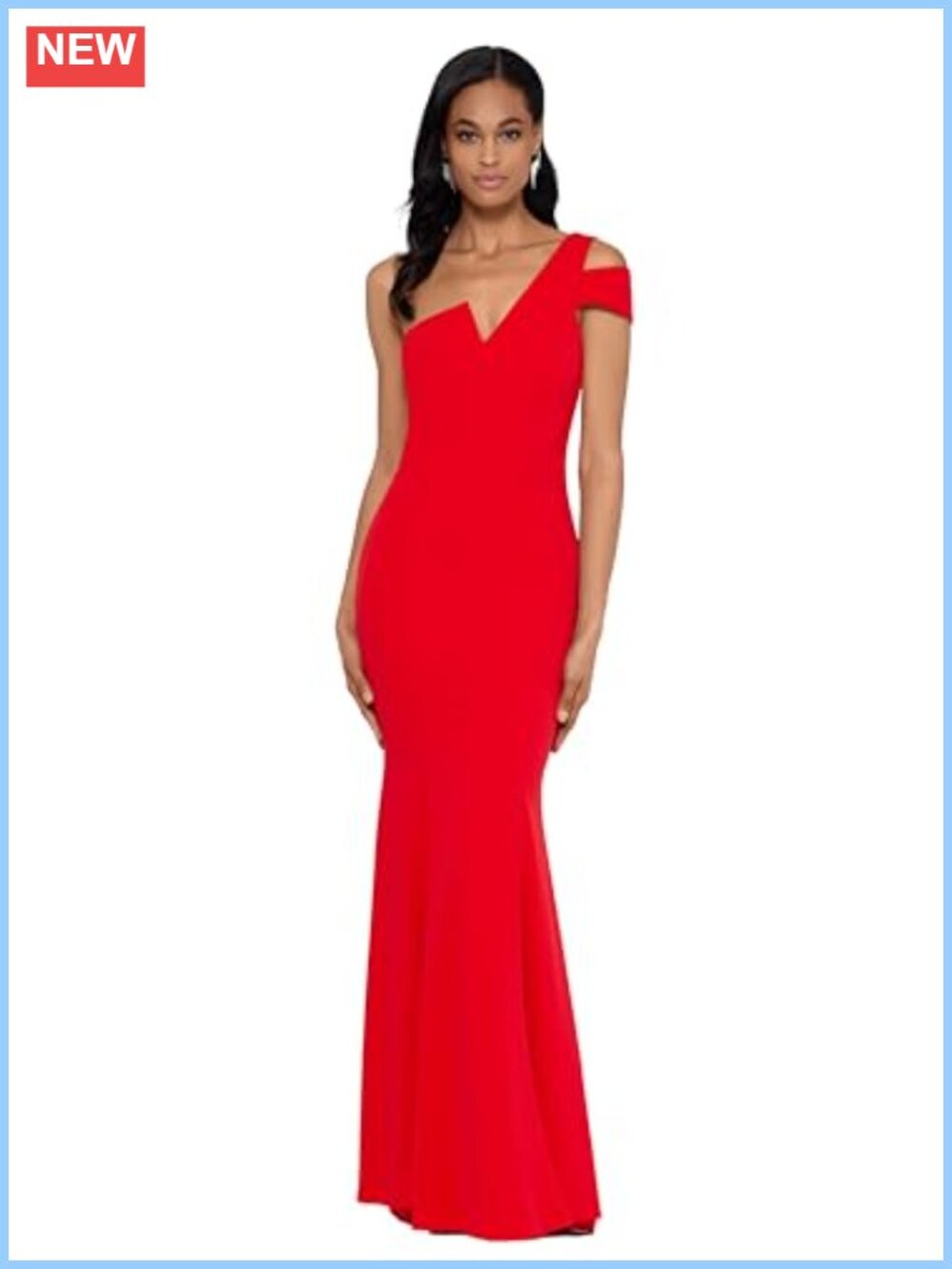 Betsy & Adam One Shoulder Mermaid Gown Scuba Crepe Long Dress